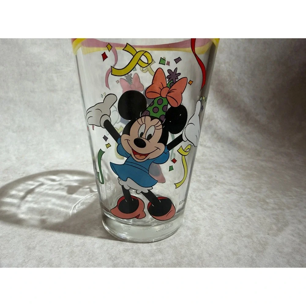 Disney Minnie Mouse Birthday Celebration Glass Tumbler Gibson Clear 16oz
